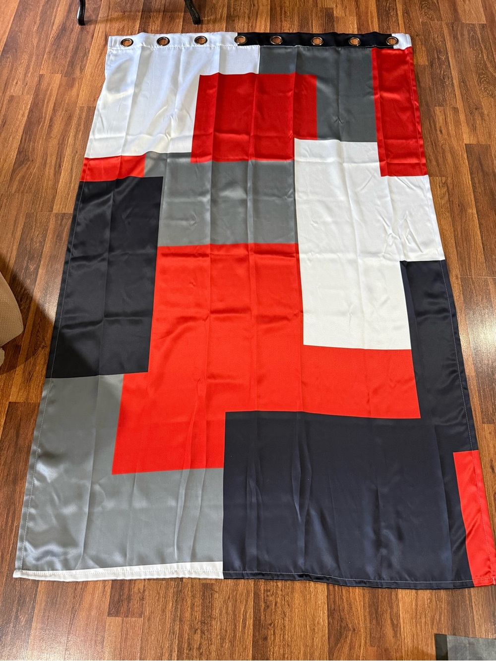 Modern Geometric Panel Curtain - Red, Black, Gray, White 2-Panels